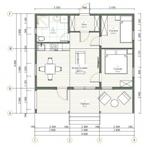 Готовый модульный дом с террасой DIP 64 м2